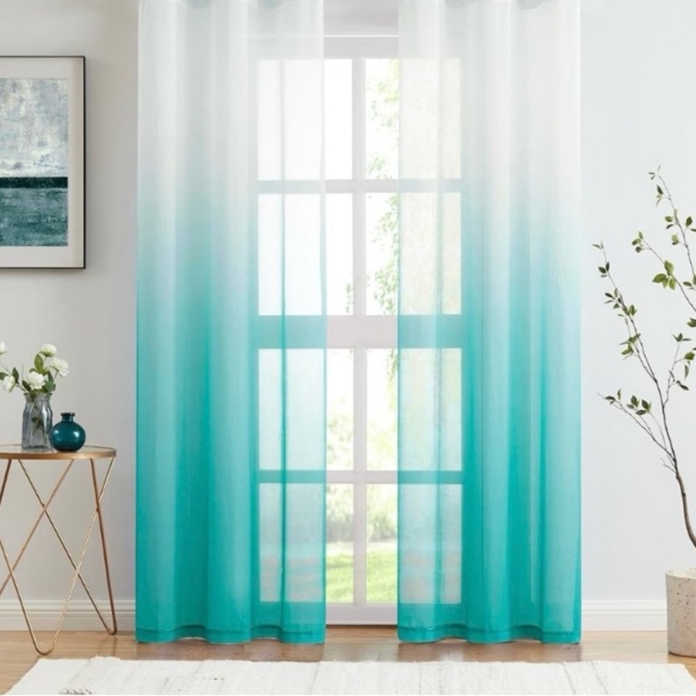 NWT Elegant Ombre Teal Curtains: 2 Panels, Each 84” L x 52” W
